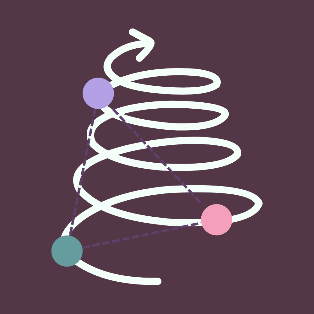 the Turning Together Therapy logo featuring three colored circles on an upward spiral, connected by a dotted line to form a triangle.